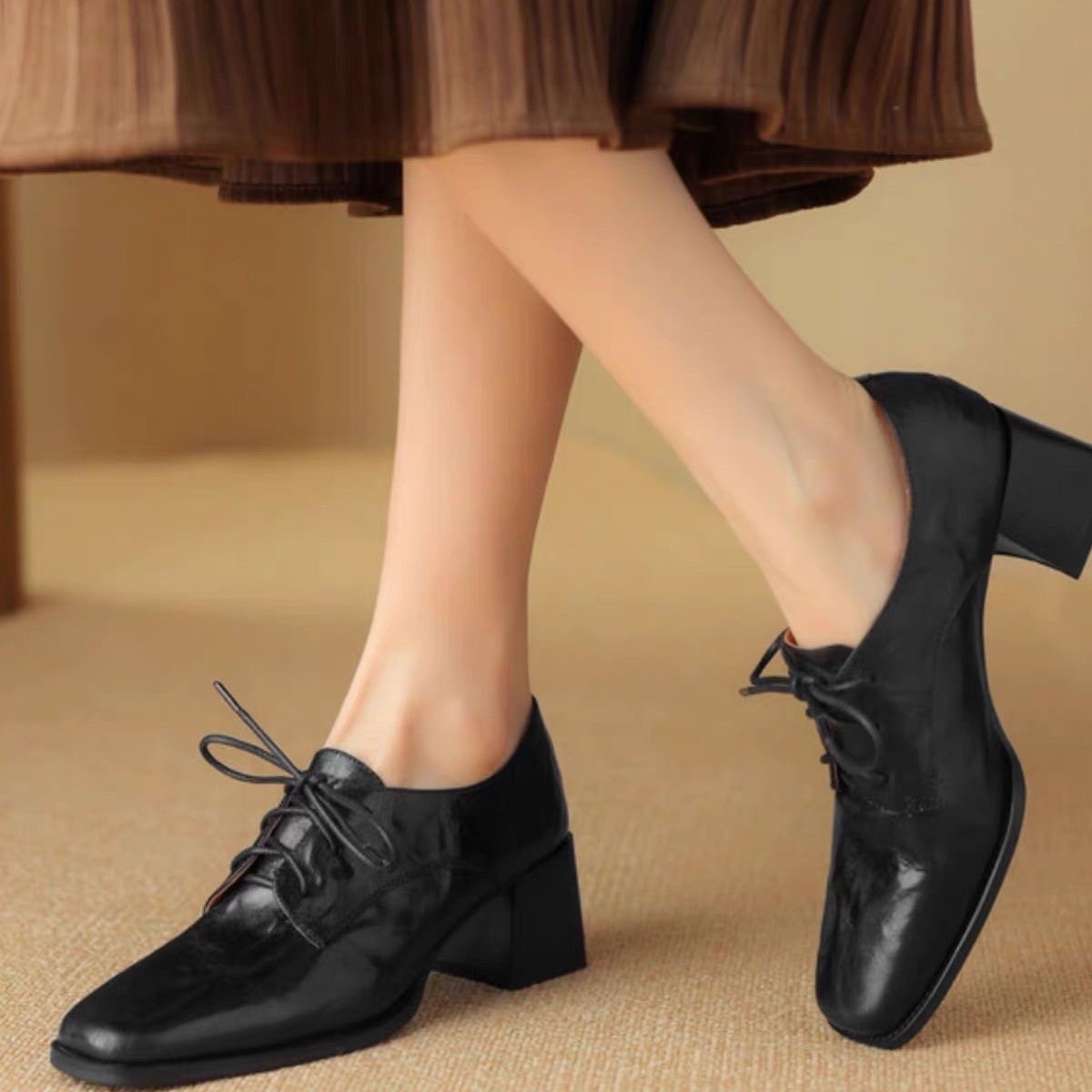 Oxford Lace Up Women - Женские туфли-оксфорды с квадратным носком, на
