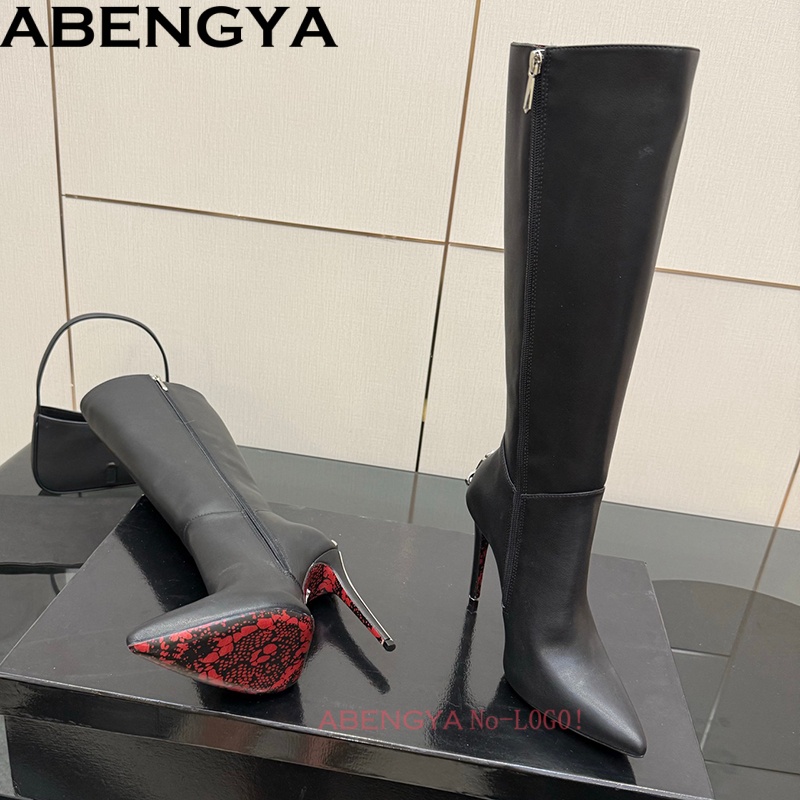 Knee High Boots Women - Сексуальные черные кожаные сапоги до колена